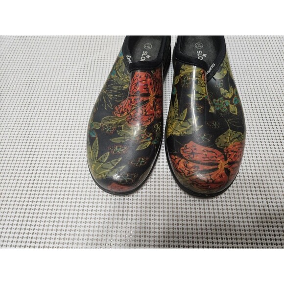 Sloggers Women's Black Floral Clogs, Slip-On Waterproof Garden Shoes, Size 10 - Picture 4 of 8
